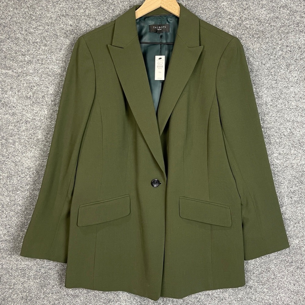 NEW $180 Talbots Blazer 16P Green One Button Flap Pockets Lined Career